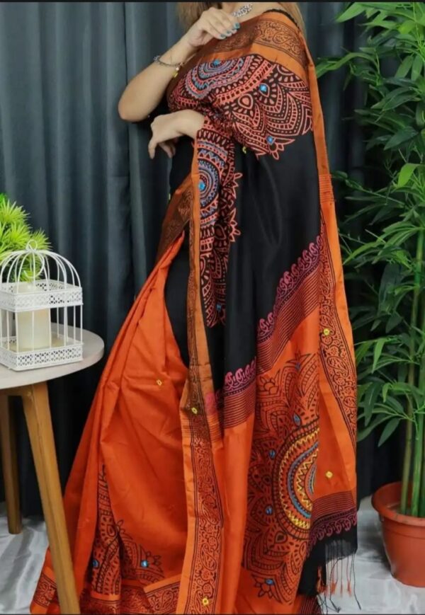 Exclusive Designer Screen Print Half Silk Saree For Woman - Image 2