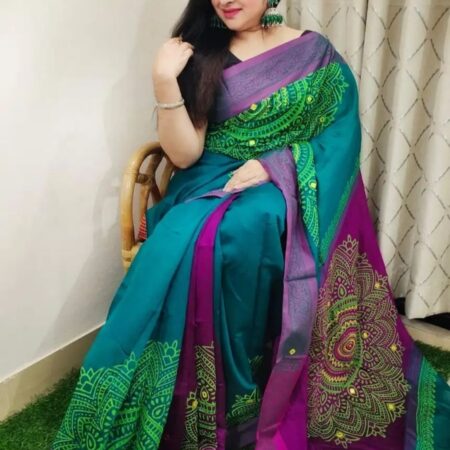 Exclusive Designer Screen Print Half Silk Saree For Woman