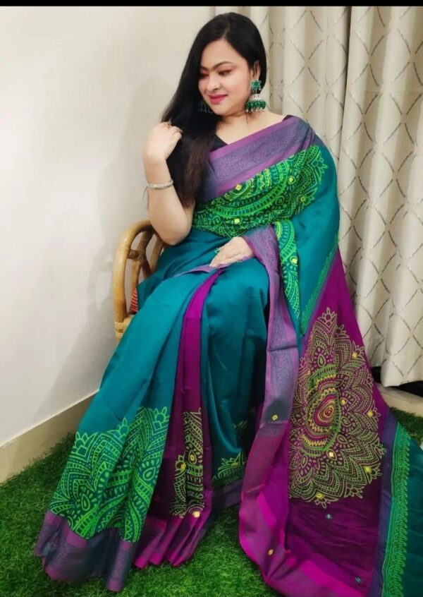 Exclusive Designer Screen Print Half Silk Saree For Woman